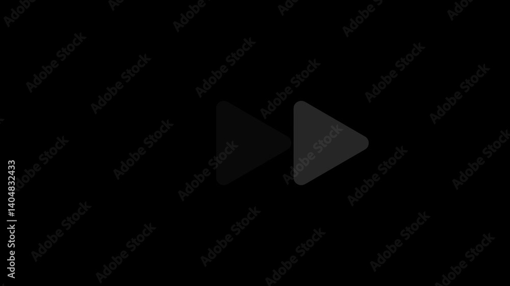 Poster simple gray double arrow animation on black background for forward or fast forward concept