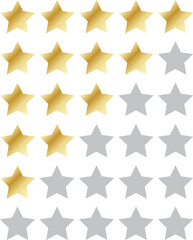 Five stars icon Vector golden gradient: Customers rate the product with five stars, flat icon for apps and websites. Set of different ratings. Vector illustration EPS 10.	
