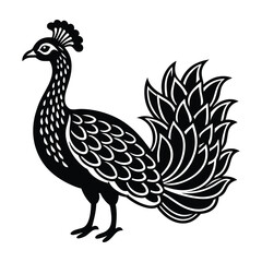 Indian peafowl bird line art vector illustration.