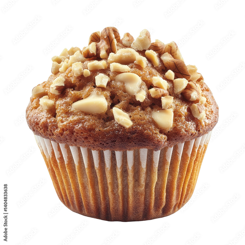 Poster muffin with nuts on a transparent background surrounded by simplicity and flavor inviting a delightf