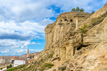 Fototapeta premium Arguedas caves overlooking the village in navarre, spain