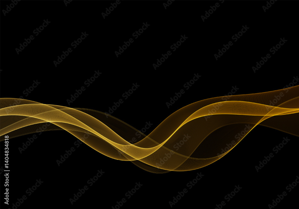 Poster transparent vector flow of wavy golden lines. abstract design element on black background.