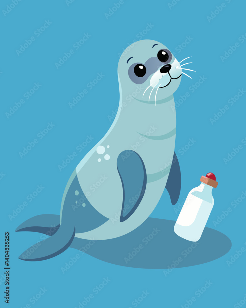 Poster a seal pup playfully tries to interact with a discarded plastic bottle not realizing the danger it c