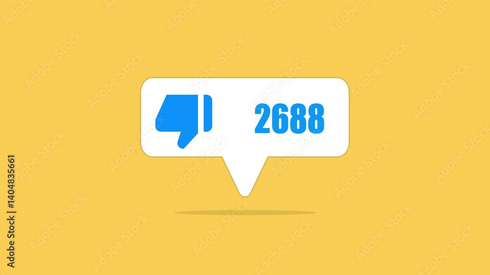 Poster dislike count animation for social media with flat design on yellow background