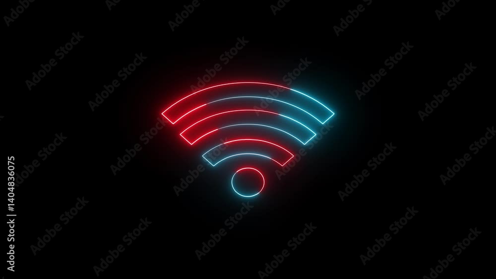 Aufkleber neon glowing wifi wireless internet symbol animation on black background seamless loop