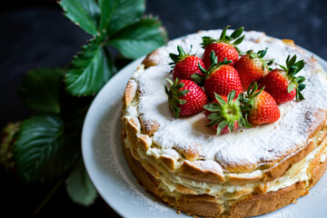 Delicious Strawberry Cake With Powdered Sugar Ready To Eat