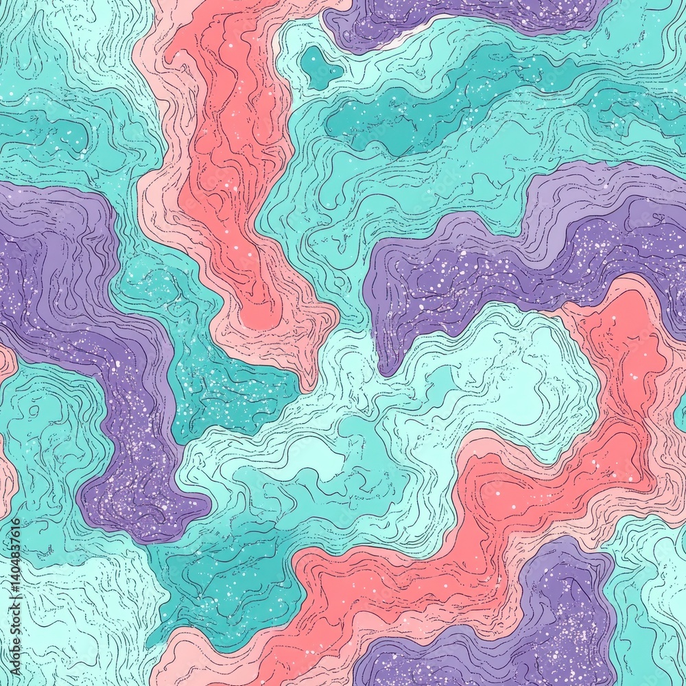 Aufkleber abstract topographic contour map background with retro colors, wavy lines, and decorative splatter