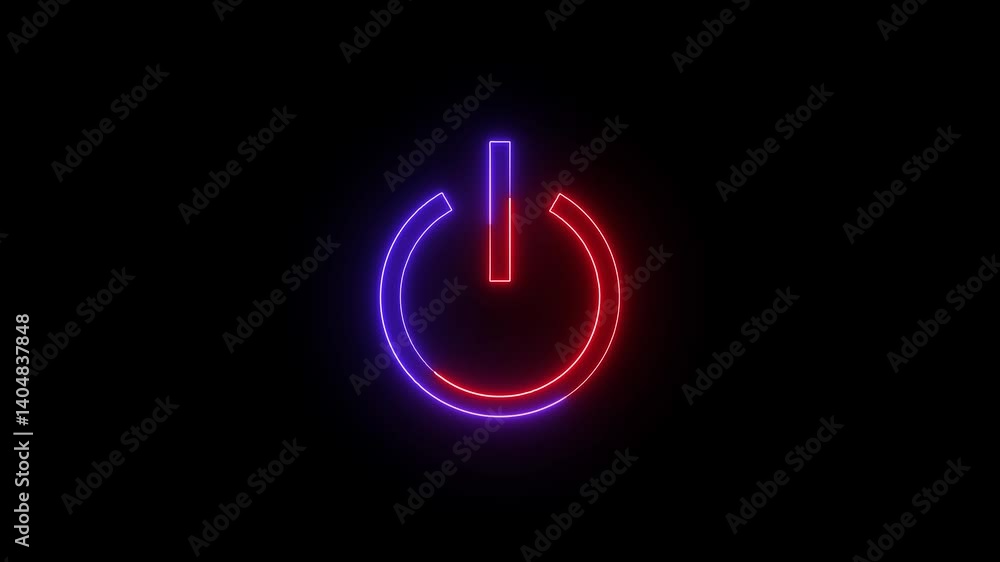 Aufkleber neon power button animation on black background loopable glowing symbol design