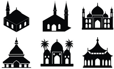 Mosque Silhouette Vector Set | Ottoman, Mughal, Modern, Arabic, Indonesian, Asian and North African Styles

