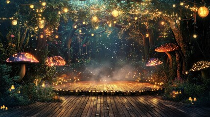 Enchanted Forest Stage: A Magical Night in a Dreamlike Woods