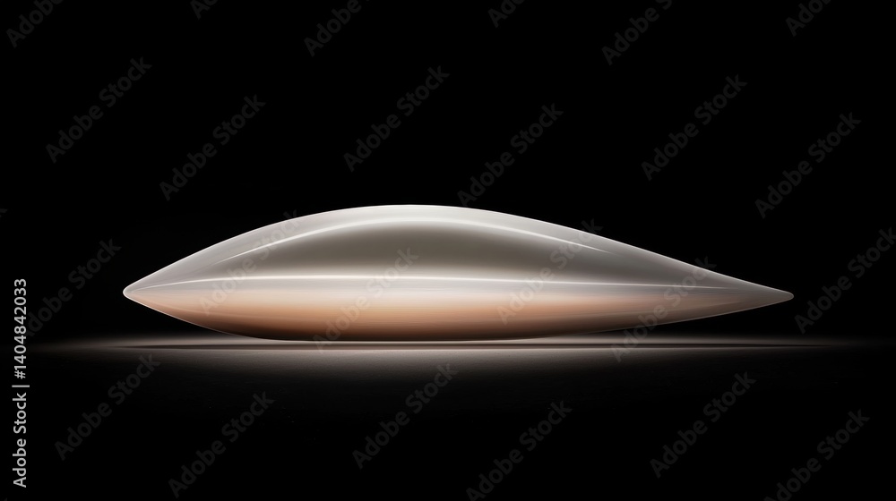 Poster a shiny, translucent, and smooth object with a curved shape, reflecting light and casting a shadow o