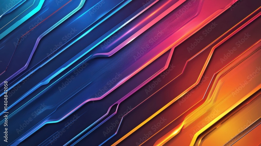 Poster a vibrant abstract composition of intersecting lines and shapes in various colors.