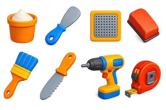 Colorful 3d tools icons set for diy and construction projects