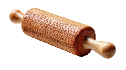 Wooden Rolling Pin: A close-up shot of a classic, handcrafted wooden rolling pin with smooth handles and a grain-textured barrel, ready to roll out dough for baking.