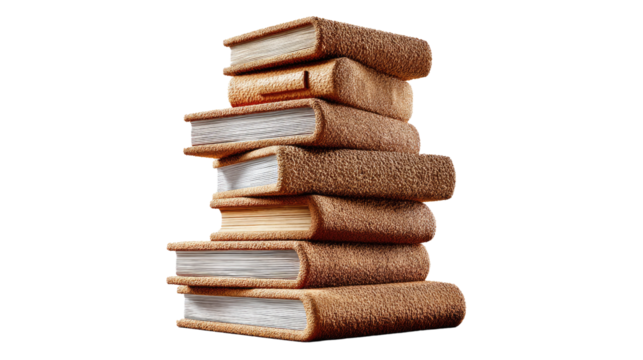 Stacked Tales: A captivating stack of aged books with intricate covers, offering a glimpse into worlds untold, against a backdrop of soft illumination.