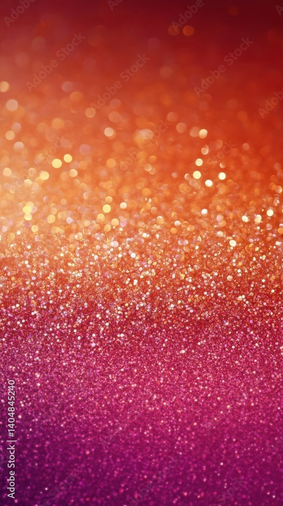 Poster sparkling gradient background with shimmering particles in a blend of orange, red, and purple hues