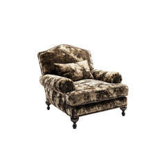 Elegant Armchair with Brown and Beige Marble Effect Velvet Upholstery