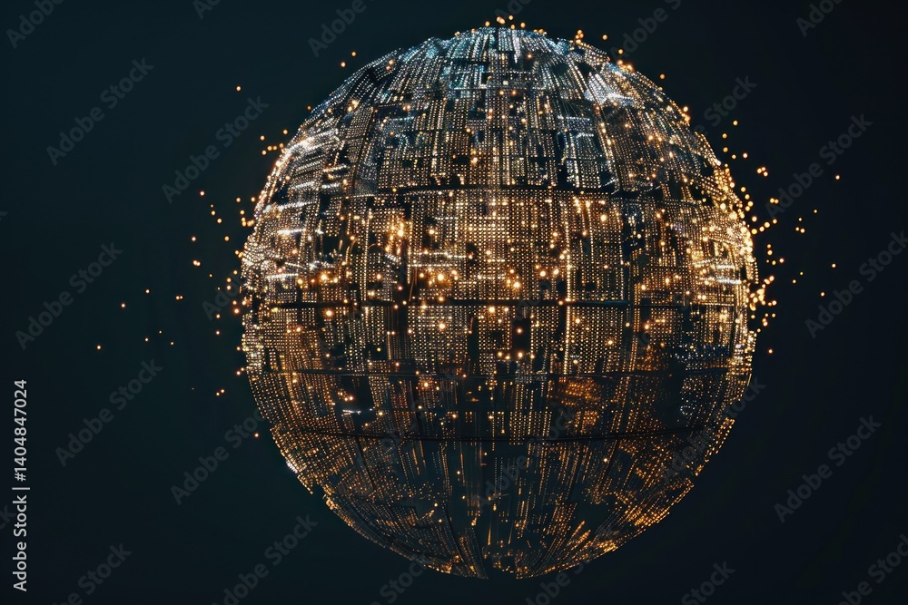 Aufkleber digital sphere with intricate circuits and glowing lights, representing futuristic technology and gl