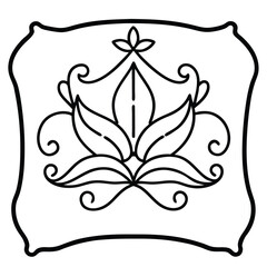 Ornate Floral Pillow Design, Line Art, Decorative, Square, Cushion, Pattern, Elegant, Vintage, Style