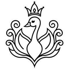 Fototapeta premium Elegant Crowned Swan, Royal Bird, Art Deco Design, Line Art