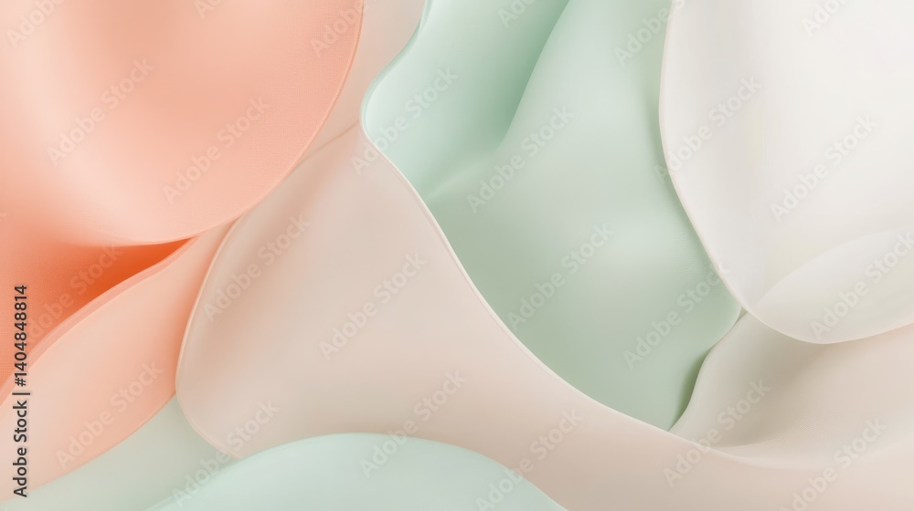 Poster elegant pastel peach and mint echoed shapes with soft, flowing textures in an abstract and modern de