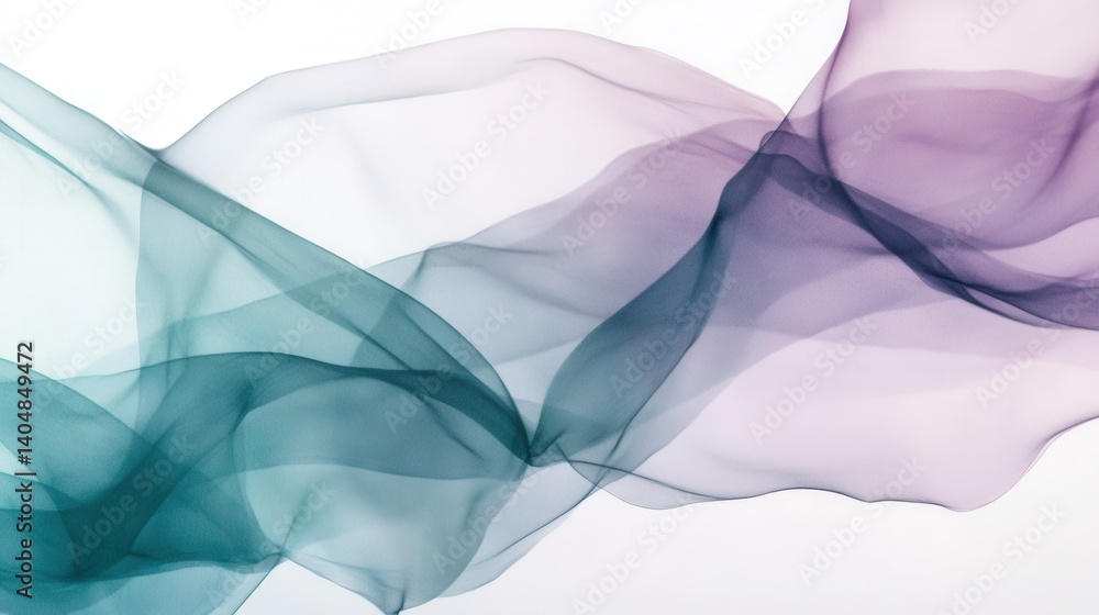 Poster elegant pencil strokes wash: abstract teal and lavender color flow with translucent fabric waves