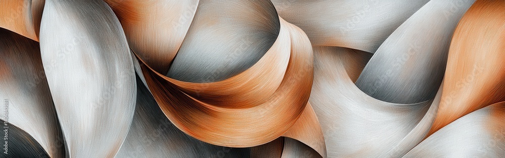 Poster flowing pencil strokes and curves in warm earthy tones create a textured abstract background, suitab