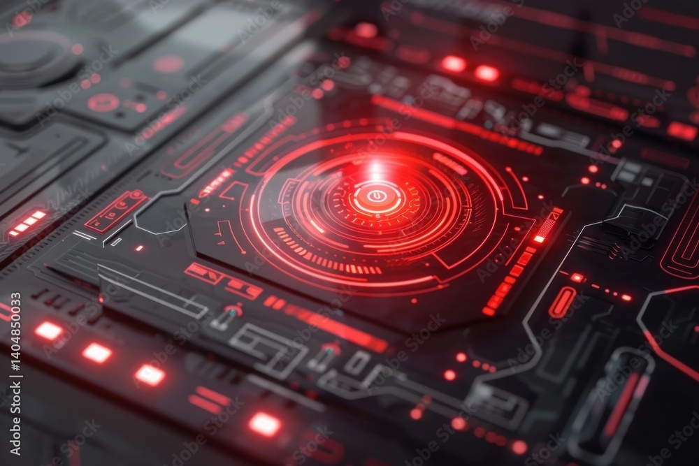 Aufkleber close-up of a futuristic red technology interface.cyberpunk style digital dashboard