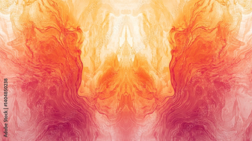 Poster minimalist amber flowing into pink abstract design, arranged symmetrically, creating a warm and orga