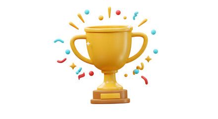 Fototapeta premium Gold Trophy 3D Render with Confetti Celebration