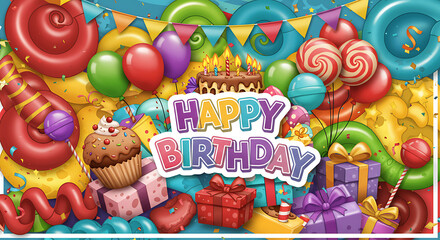 Obraz premium Joyful Birthday: Candyland Celebration! AI Generated