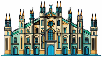 Fototapeta premium Facade of the Duomo di Milano isolated on transparent background (Milan Cathedral 1418-1577). Church, monument symbol of Lombardy, Italy, Europe. Photography,