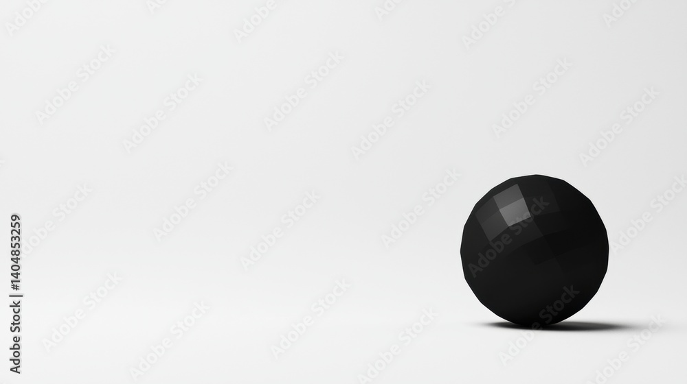 Poster a 3d rendered black sphere with a grid pattern.