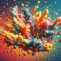 Fototapeta premium Vibrant Abstract of Colorful Ink and Bubbles Exploding in Liquid