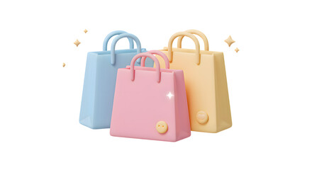 Cute Pastel Shopping Bags 3D Render Online Shopping