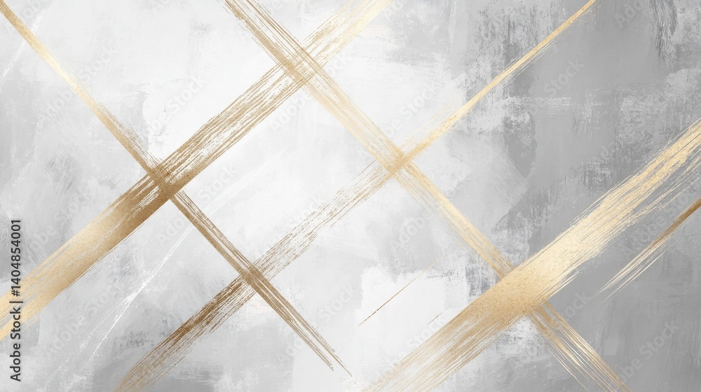 Poster soft muted gray backdrop with delicate pencil strokes and crossed golden lines for artistic backgrou