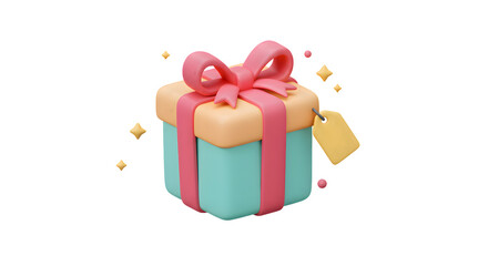 Obraz premium Cute 3D Rendered Gift Box with Pink Bow and Tag