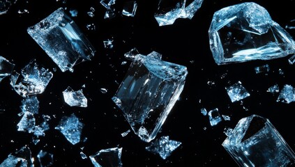 Shattered ice crystals against a black background