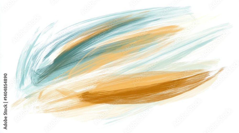Poster soft pencil strokes composition featuring random shapes and textures in warm amber and cool teal hue