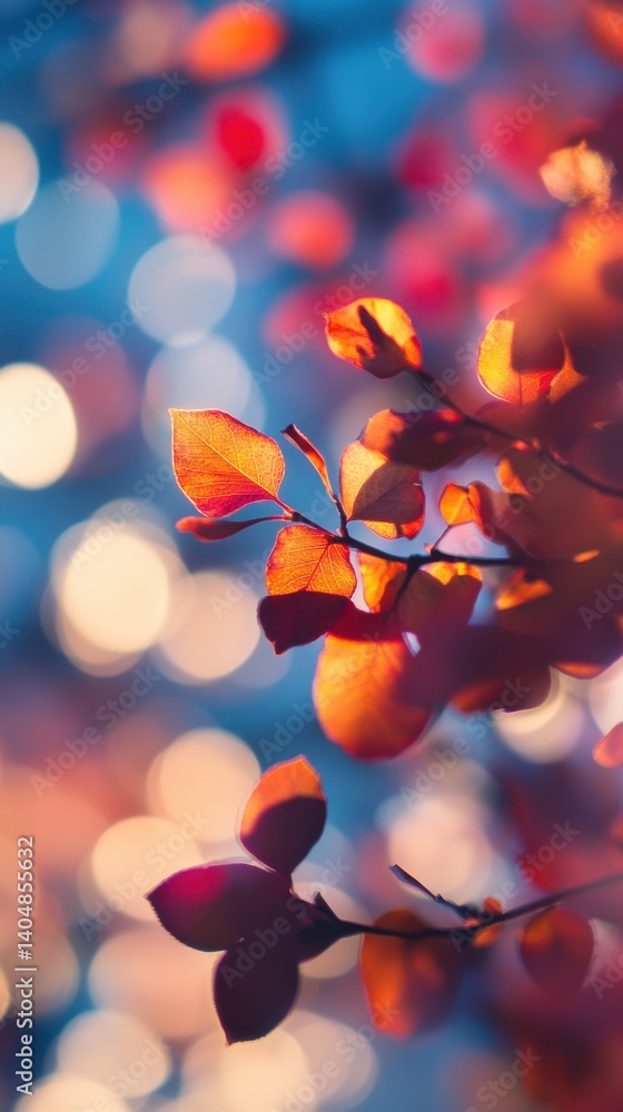 Aufkleber abstract autumnal warmth: bokeh background with fiery leaves and glowing light for seasonal designs