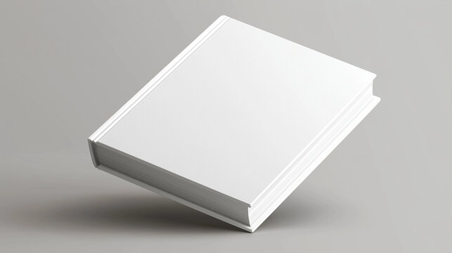 White hardcover book with sharp edges placed on a soft gray surface. AI Generated Images