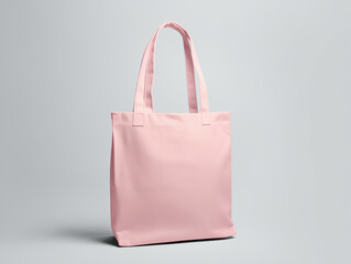 Pale pink tote bag with handles standing against a neutral gray background, perfect for carrying everyday essentials in style.