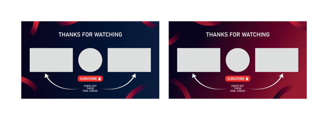 Modern YouTube End Screen Template, Editable Outro Layout with Subscribe Button and Video Placeholders for Channel Branding and Content Promotion