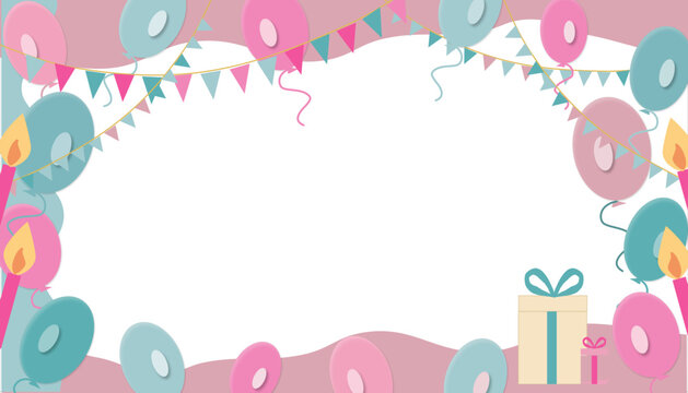  Birthday frame with pink balloons,decoration elements.Pink and beige design ,Birthday party  on a transparent background


