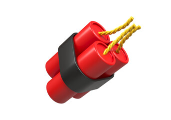 3d image of three sticks of dynamite with a fuse for detonation. A dangerous explosive tool for mining and construction. 3d cartoon-style illustration