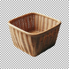A wide, empty square basket, Natural wooden Square Basket for Organizing and Decoration on transparent background, png, psd

