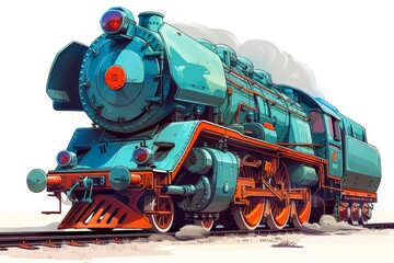Naklejka premium Vibrant cartoon train illustration set against a clean white background for fun and playful design.