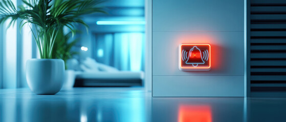 Innovative security concept sleek motion detection alarm system in a digital high-tech environment