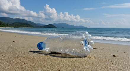 Ocean Plastic: A Solitary Bottle on a Tranquil Beach