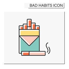 Smoking color icon. Cigarettes. Toxic addiction. Unhealthy smoking problem. Bad habits concept. Isolated vector illustration